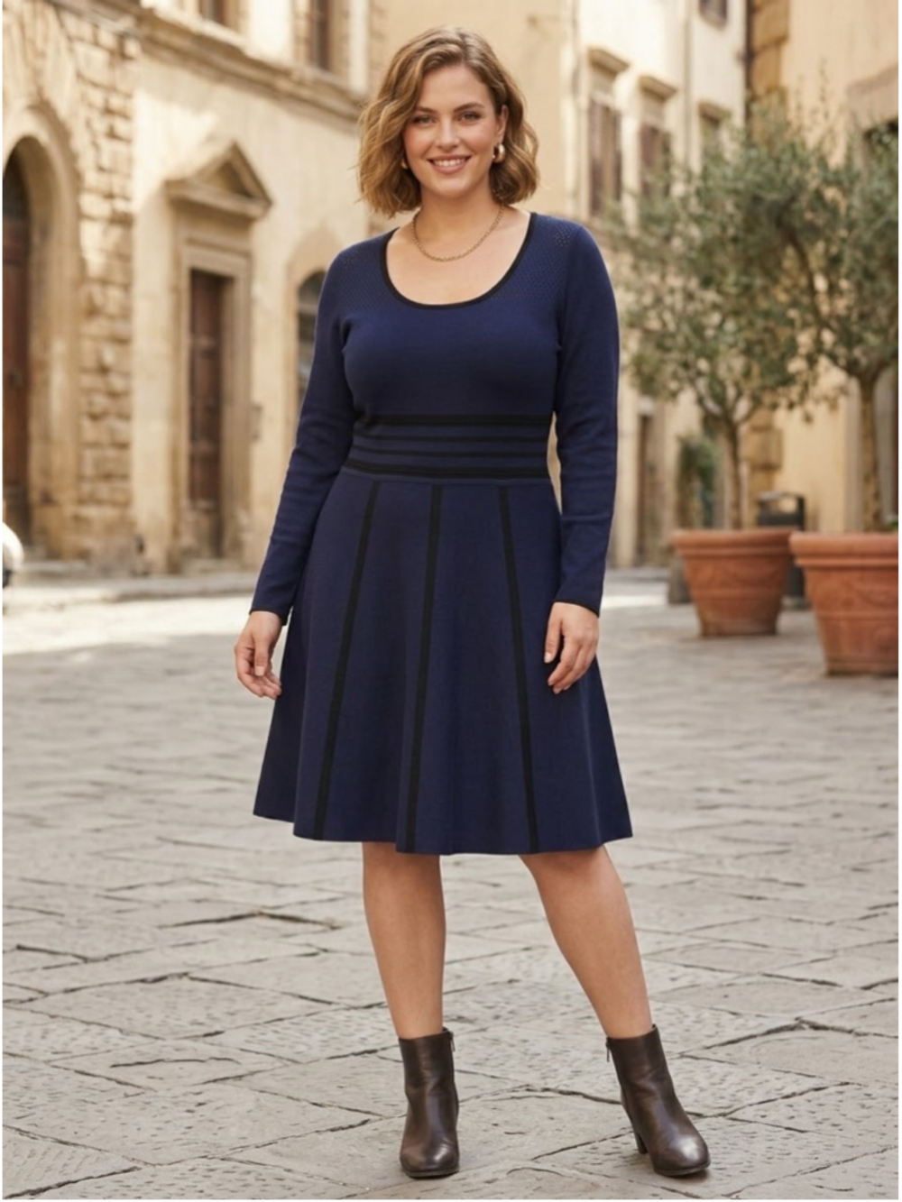 Prabal Gurung x Lane Bryant Navy Blue Black Knit Long Sleeve Sweater Dress 18/20